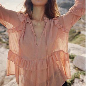Pink Coral Crinkle Ruffle Zara Blouse